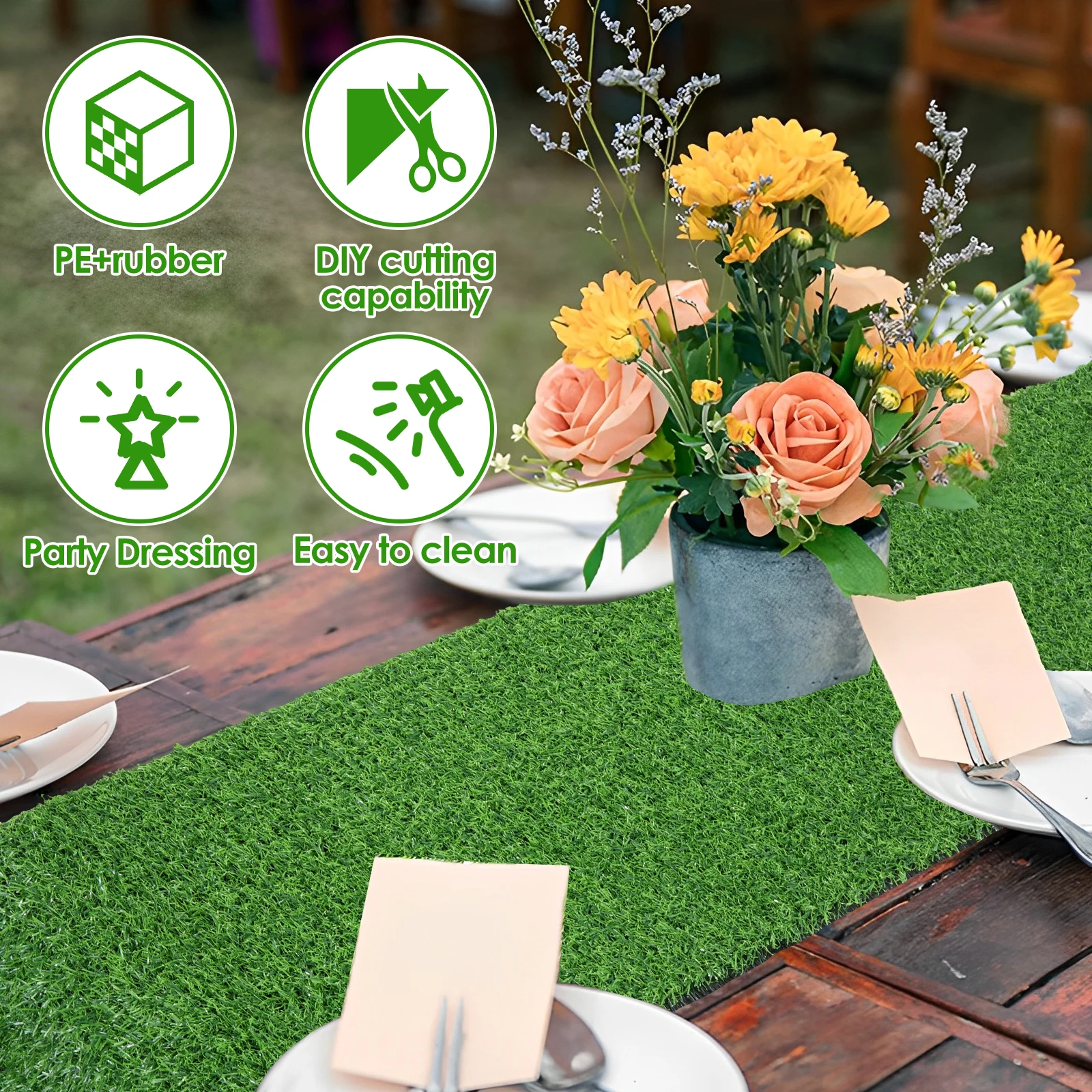 Artificial Grass Table Runner Soft Faux Cloth DIY Tabletop Decoration Anti-Shedding Anti Slip Green Lawn Mat Natural False Rug