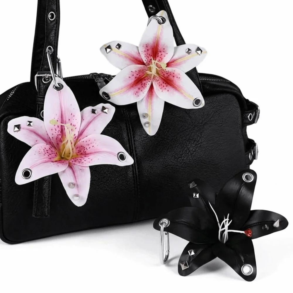 Simulation Flower Orchid Lily Keychain Backpack Decoration Colorful Simulation Flower Keyring Handmade Drilling and Puncture
