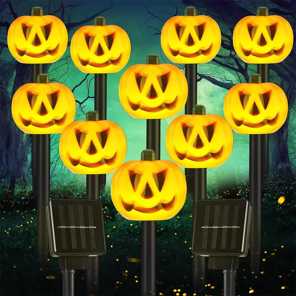 

Solar Halloween Pumpkin Pathway Lights Decorations LED Halloween Pumpkin Stake Lights Set of 5 Lighted 3D Pumpkin Outdoor 533