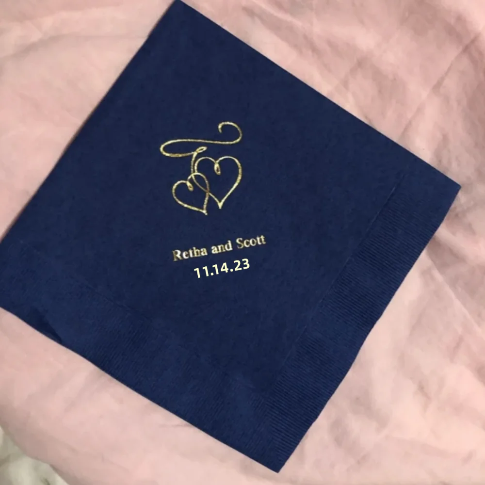 

50 Pcs Custom Wedding Napkins - Heart Print Napkins - Anniversary Napkins - Personalized Napkins - Cocktail - Luncheon - Dinner