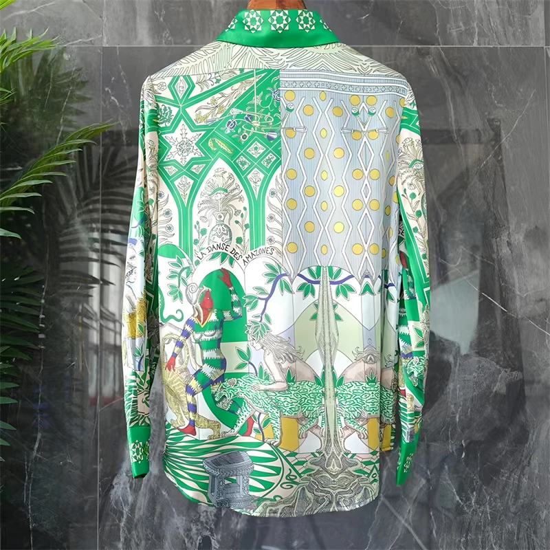 ZAROY Baroque Print Vintage Women Satin Shirts Luxury Tops Spring Long Sleeve Lapel Slim Silk Blouses Vintage 3XL Blusas Mujer