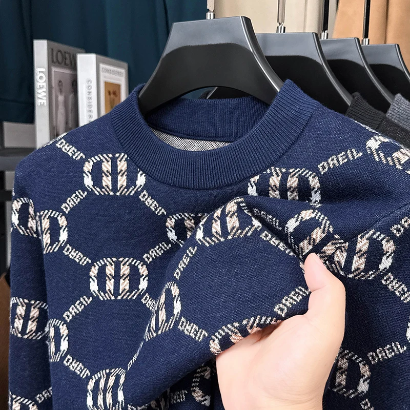 

Luxury brand men's round neck warm sweater autumn winter fashion personalized letter printed design youth casual knitted pullove