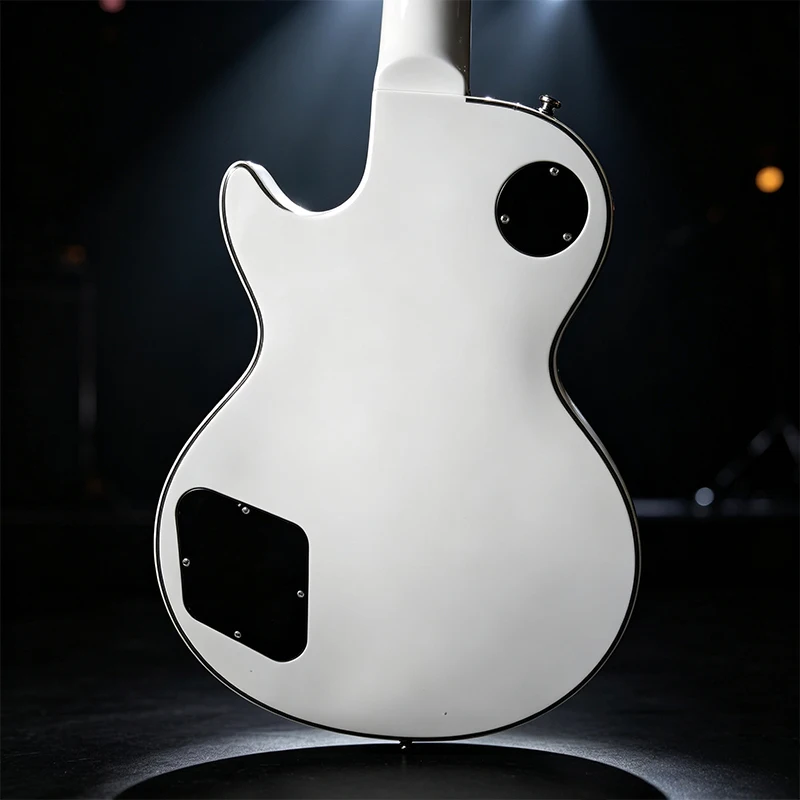White Finish Electric Guitar, Double Pickup, Rosewood Fingerboard, Fixed Bridge, Special Red Knobs | Local Warehouse, Two Business Days Shipping