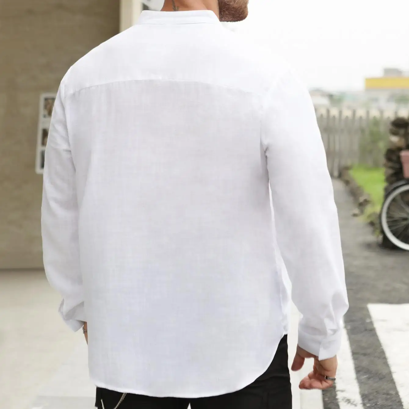 Men's Stand Collar Hemlock Half Door Long Swedish Shirt Pure Cotton Button Detail Iron-Free Thin Winter CleanFit Style  ... view 2