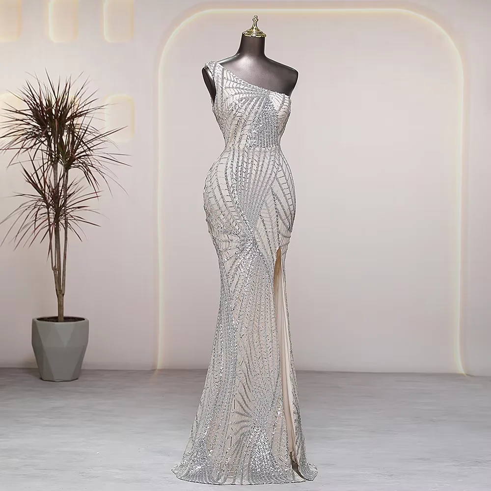 

Customized silver sequins evening dresses prom dress luxury wedding party dress formal occasion robes de soirée Bride dresses