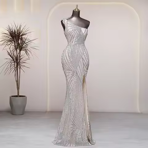 Customized silver sequins evening dresses prom dress luxury wedding party dress formal occasion robes de soir&eacute;e Bride dresses