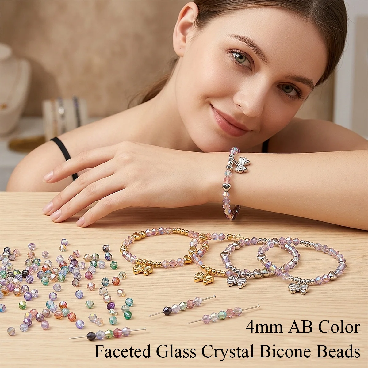 

4mm AB Color Glass Crystal Bicone Beads - Multicolor Faceted Loose Beads for DIY Bracelet, Earrings & Jewelry Making Accessories