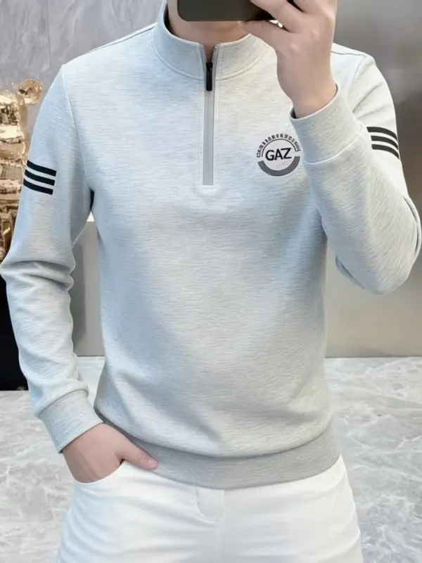 

Men's Long Sve T-irt Hoodie Stand Collar Overhead White Youth Wear Resistant Casual Sle Slim Fit Daily Wear
