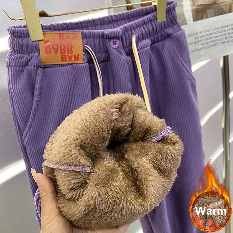 

Winter Lambwool Lined Sweatpants Women Casual Thicken Warm Jogger Harem Pants Plush Velvet High Waist Pantalones Spodnie N263