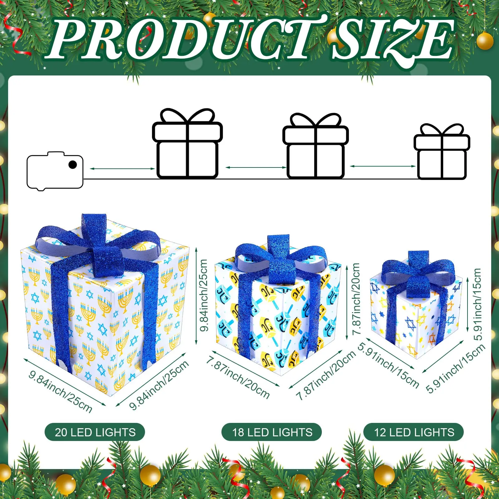 Hanukkah Lighted Gift Boxes 3 Pcs Light Up Chanukah Decorations Menorah Star of David Jewish Holiday Decor Home Party Gift