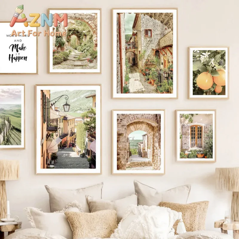 Painting Print Wall Picture Living Room Decor Italy Tuscany Small Town Mediterranean Country Art Canvas Poster