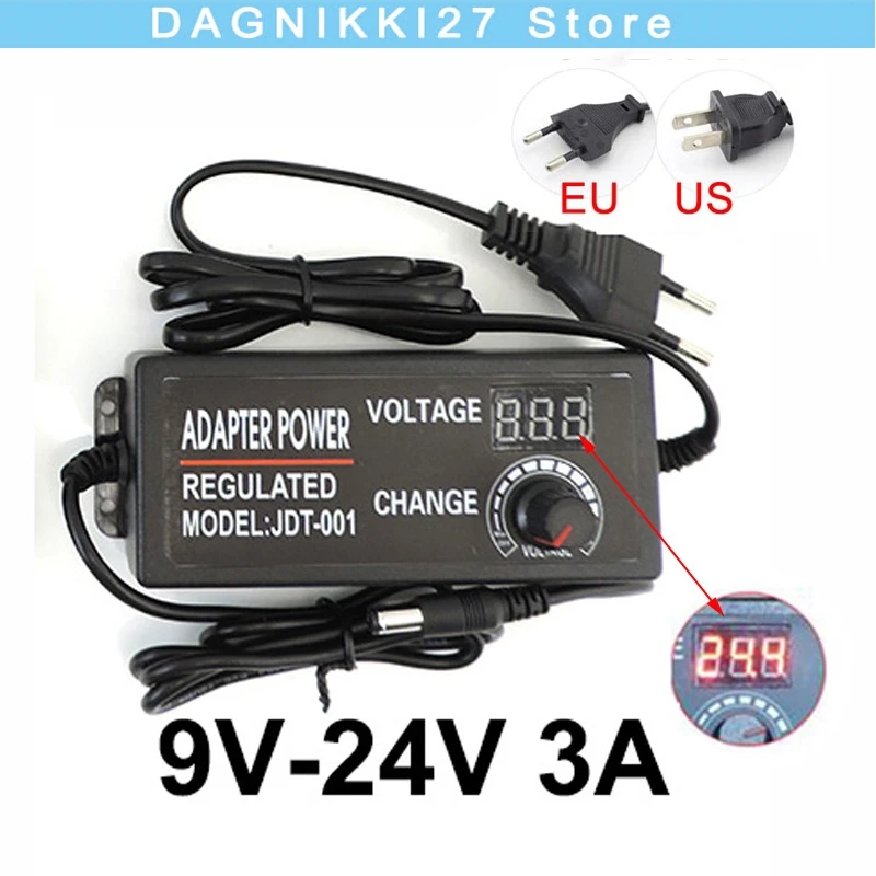 

Adjustable AC 100-240V to DC 9V-24V Universal adapter transformer power supply adaptor 3A 72W For LED strip V27