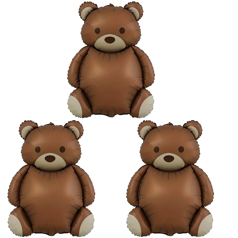 3Pcs Bear Balloons Cute Brown Bear Shaped Animal Theme Balloons Bear Baby Shower Decorations Supplies