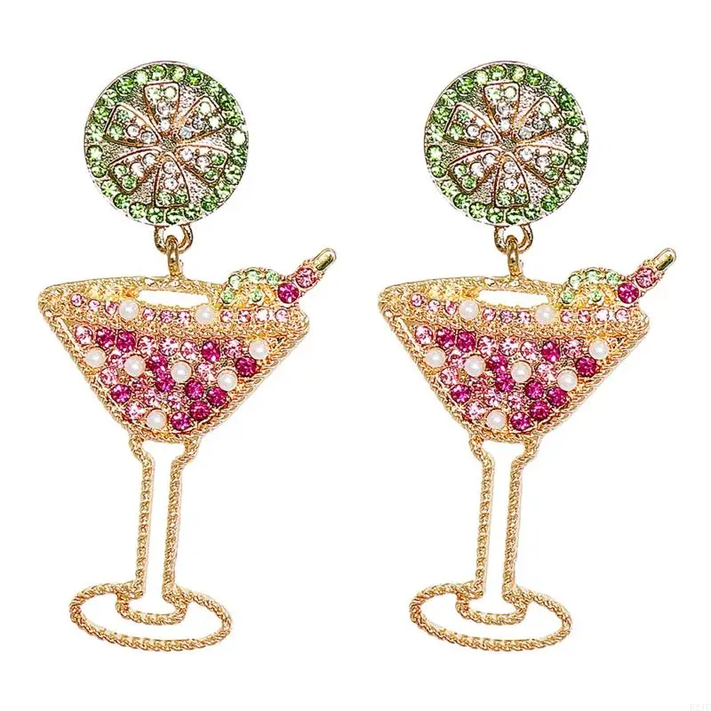 920L 1 Pair for Creative Fruit Earrings Wholesale High Wine Glass Lemon Earrings Color Matching Earrings