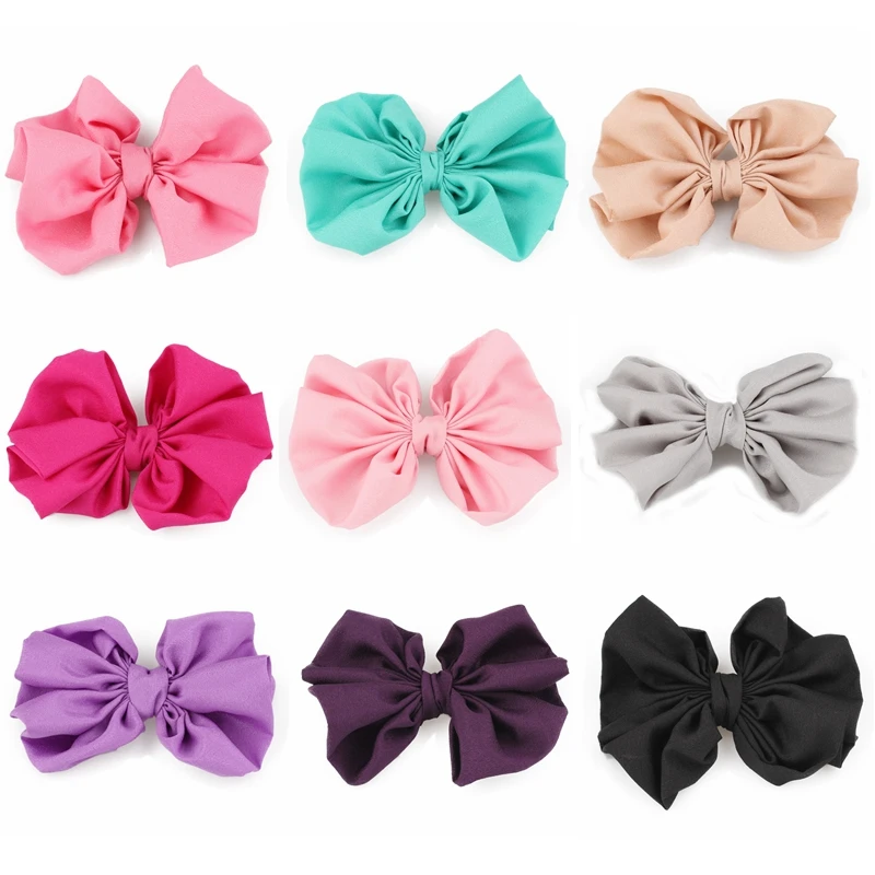 5PCS 11cm Newborn High Elastic Knit Flower Hair Bows For Hair Clips Handmade Solid Hair Bow for Kids Girls Hair Accessories