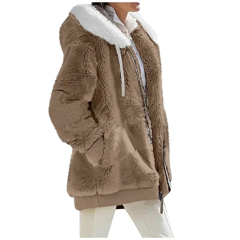 Winter mode Damen mantel neue lässige Kapuze Reiß verschluss Damen Kleidung Kaschmir Herbst Frauen Fleece jacke einfarbige Damen mäntel