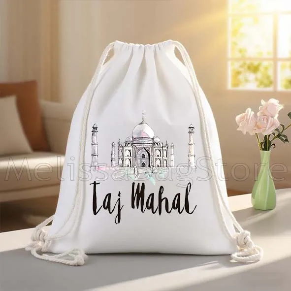 Mexico Taj Mahal Los angels Egypt Canvas Drawstring Bags Soccer Backpack Sackpack Gifts String Bag for Exercising Hiking Sports