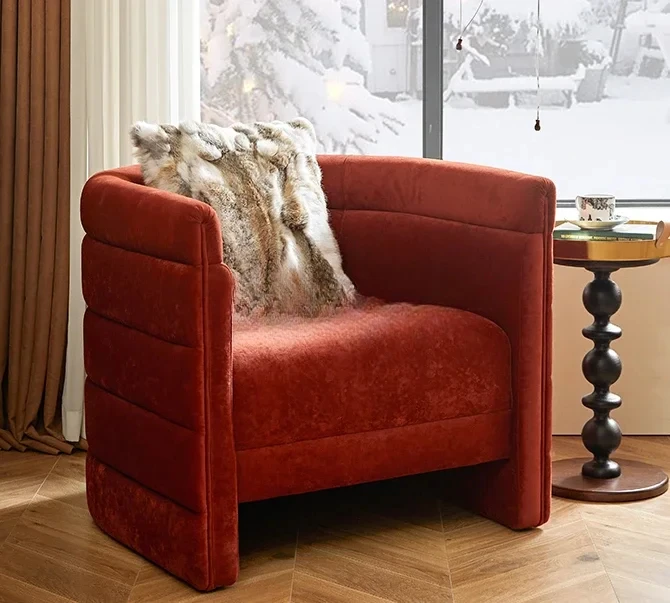 

Single chair French retro single sofa red fabric