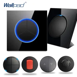 Black Glass Crystal Panel Wall Light Switch Round Button Circle LED Ring 1 to 4 Gang Fan Speed Dimmer 45A Double Pole Switch