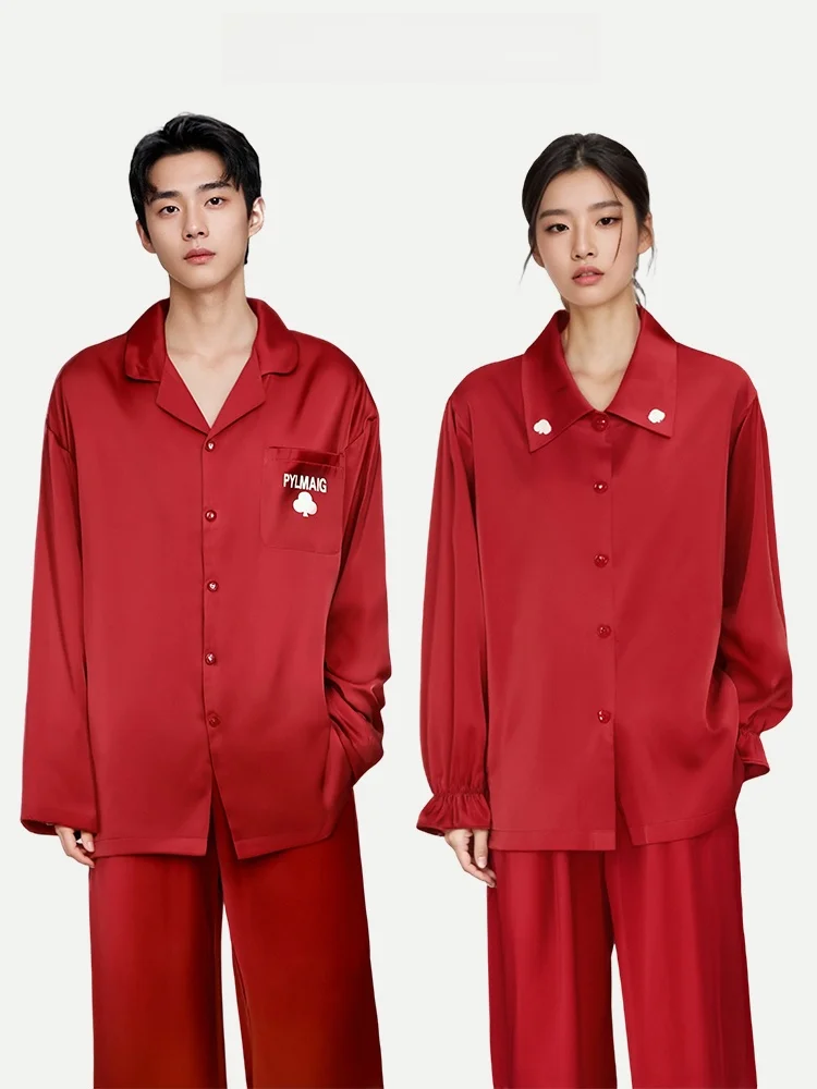 

PinkBread Red Silk Velvet Couple Sleepwear Long Sleeve Home Clothes Spring Autumn Outwear Compatible Sweet Cute Style Loose Fit