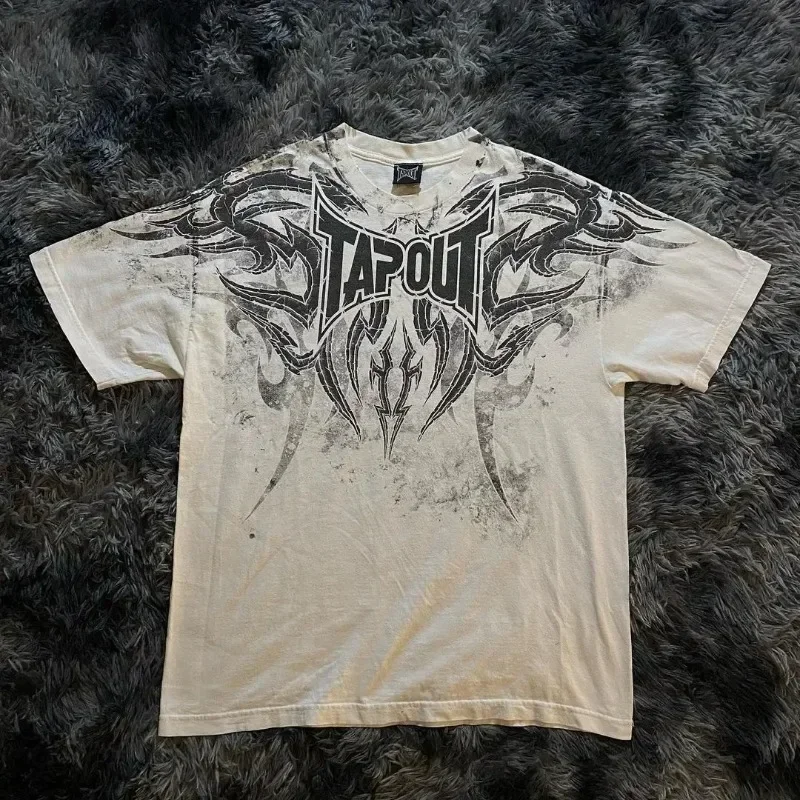 Streetwear Tapout T Shirt Y2K Mens Hip Hop Letter Graphic Print maglietta oversize Harajuku girocollo in cotone manica corta top