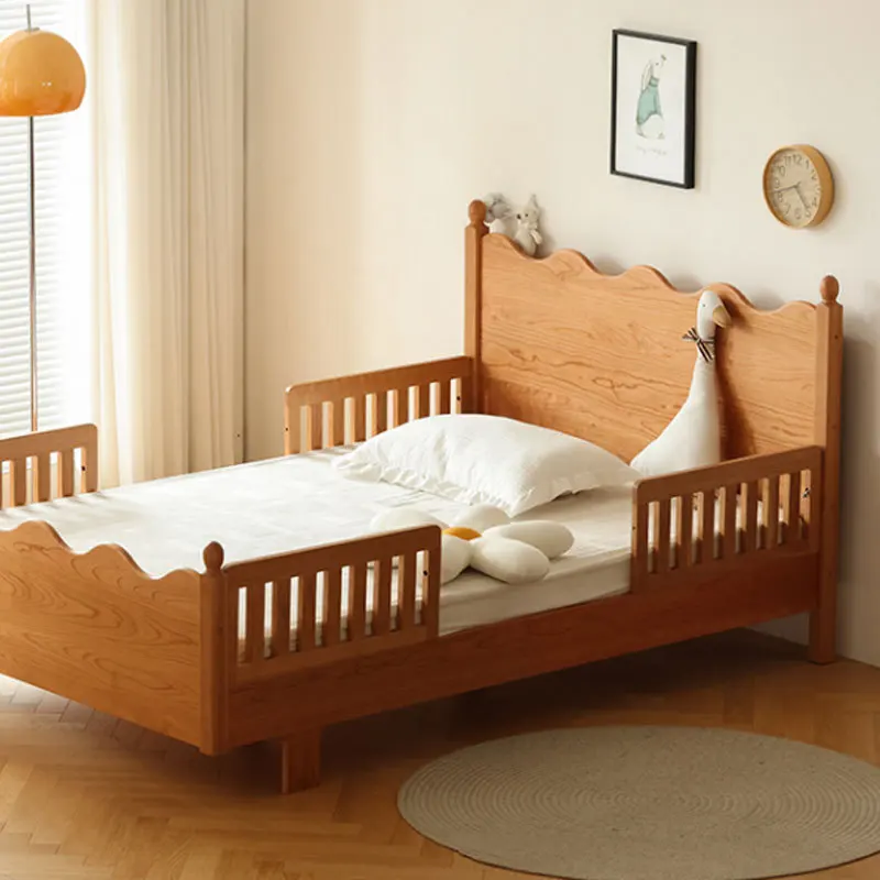 

Nordic minimalist full solid wood bed cartoon children's bed cherry wood boys and girls bedroom minimalist Japanese single bed