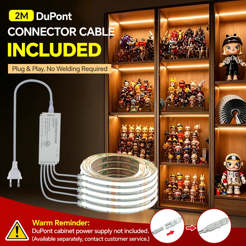24V High Density COB LED Strip Light Kit with 2M DuPont Cable, No Soldering Required, Plug and Play for Cabinet and Shelf Lighti - view 2