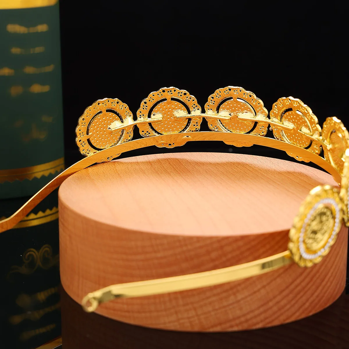 Luxury Algerian Golden Color Queen Crown Platon Set With Rhinestone Design Hair Band Arab Bride Wedding Jewelry Head Decoration