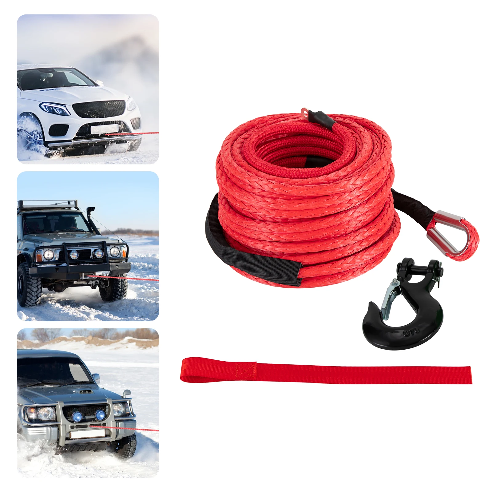 

1/2" X 85FT Synthetic Winch Rope with Hook, Red, 31500LBS Winch Line with Protective Sleeve for 4WD Off-Road Vehicle Truck SUV