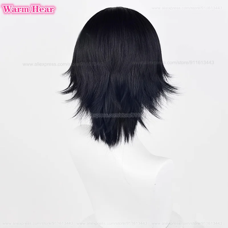 Baru! Chromllo Lucilfer Wig Cosplay, Wig Anime pendek 30cm, Wig hitam tahan panas, Wig pesta Halloween + topi Wig