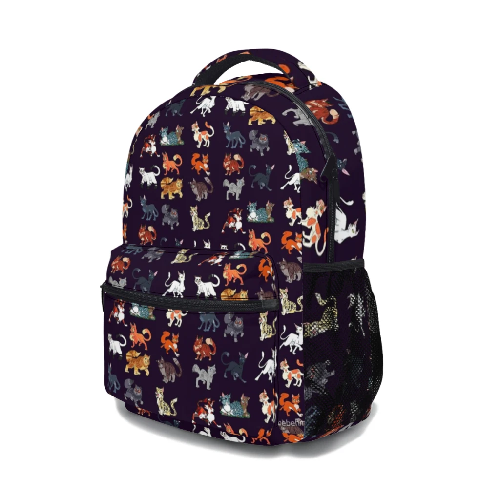 Guerreiro gatos padrão impresso mochila casual leve, mochila juvenil infantil, 17 ", 1