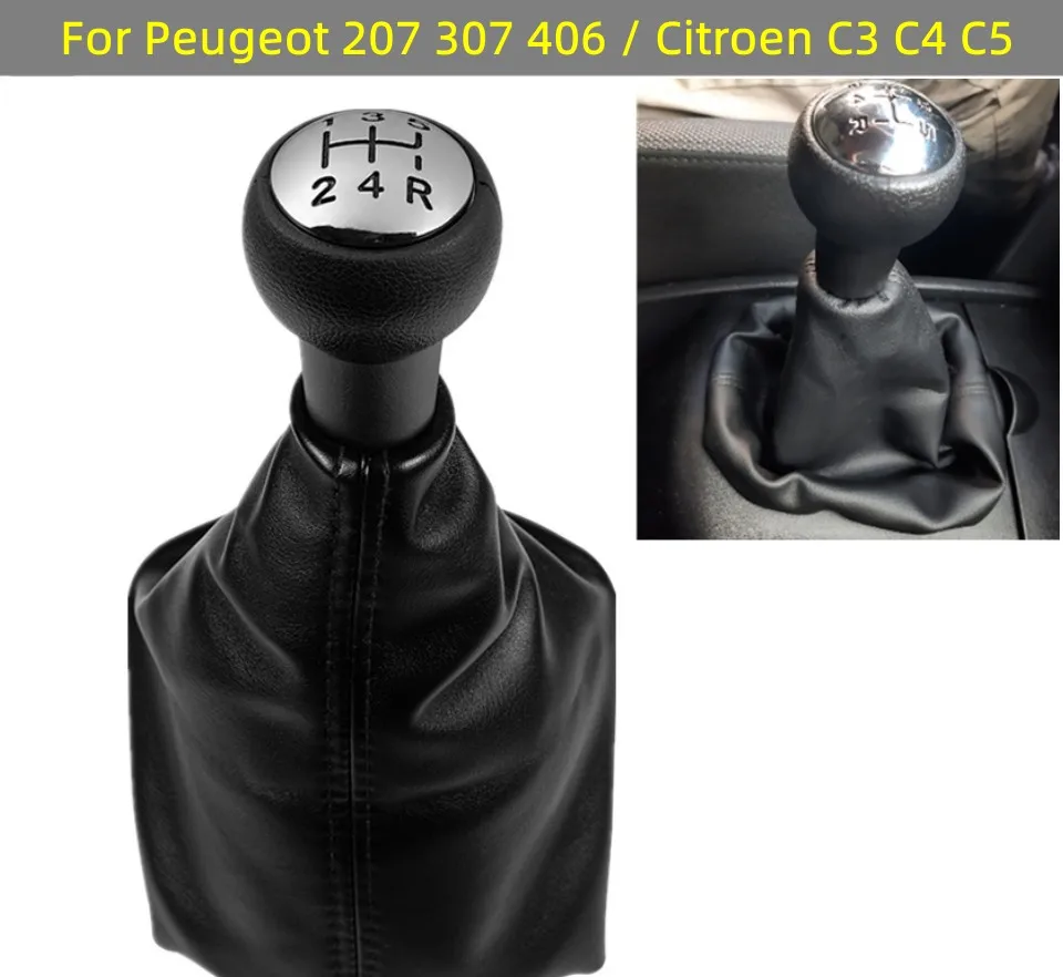 Car Styling 5 Speed Gear Shift Knob Lever Shifter Stick Gaiter Boot Cover Collar Case For Peugeot 207 307 406 / Citroen C3 C4 C5