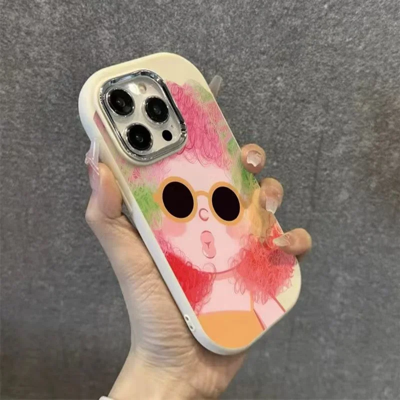 Fat Plump Girl Phone Case For iphone 15 14 13 Pro Max Back Protections Phone Covers Cartoon Electroplated Frame Soft Shell Funda