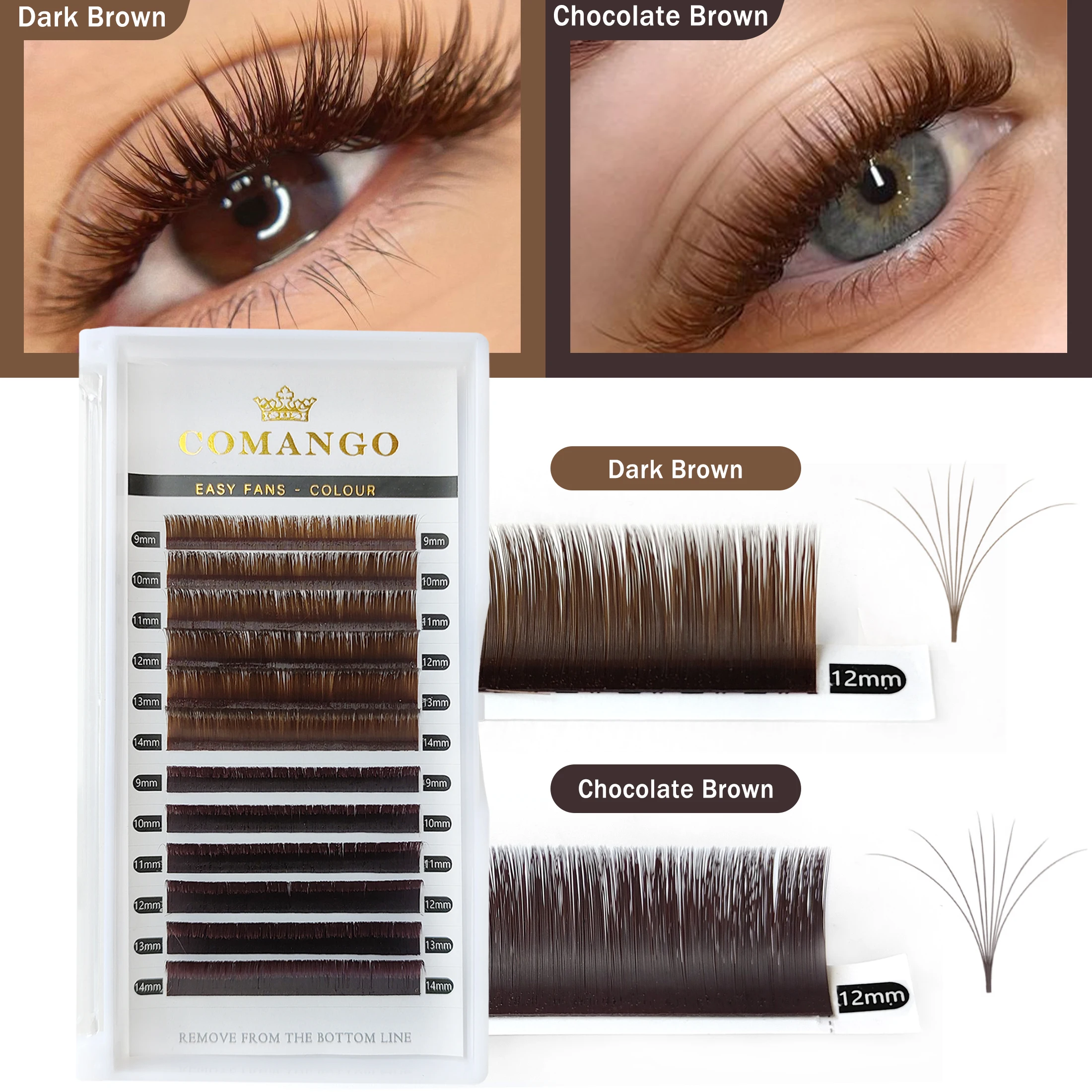 CoMango Gradient Chocolate Brown Purple Blue Easy Fan Eyelash Blister Rapid Grafting Fake Lash Strip Ombre Lash Lifting Makeup