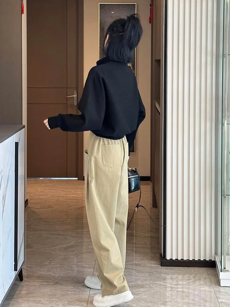 เสื้อสเวตเตอร์คอสูงสีพื้นเรียบง่ายไม่ซ้ำใครสำหรับผู้หญิง แฟชั่นฤดูใบไม้ผลิและฤดูใบไม้ร่วง เสื้อคลุมอเนกประสงค์ทรงหลวมยาว