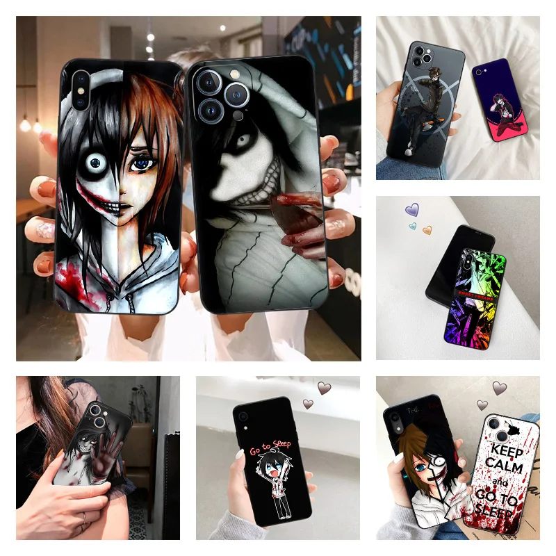 Phone Case for iPhone 16ProMax 14 13 15 Pro Max 12 11 XR SE 7 8 16 Plus Fashion Anime Jeff The Killer Soft Black Silicone Cover