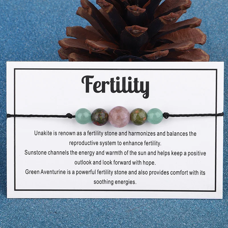 Fertility Wish Bracelet Natural Crystal Sun Stone Beaded Bracelet Handmade Braided Adjustable Female Pregnancy Jewelry Wish Card