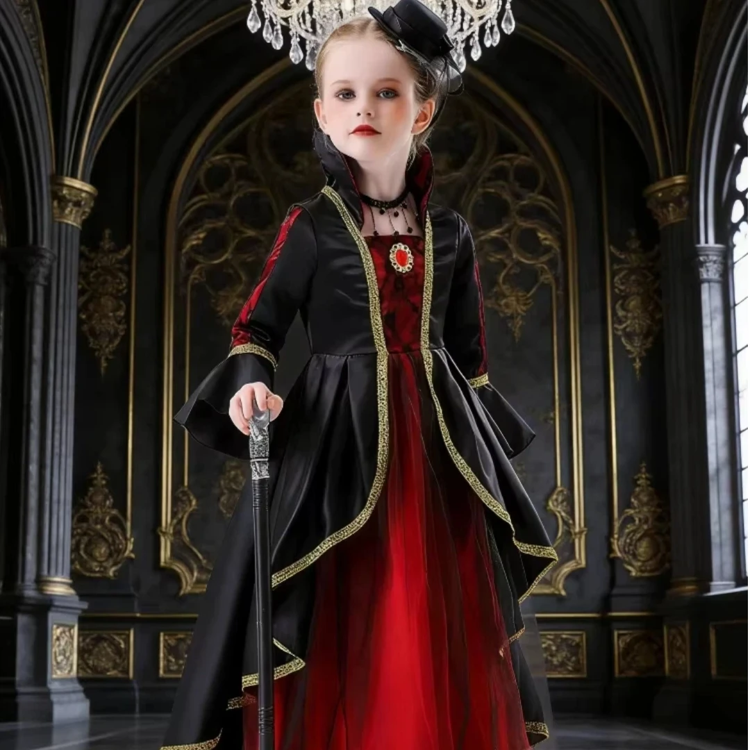 

Medieval Court Vampire Little Witch Role-Playing Cosplay Fairy Tale Stage Costume Carnival Outfit Black Red Clothes