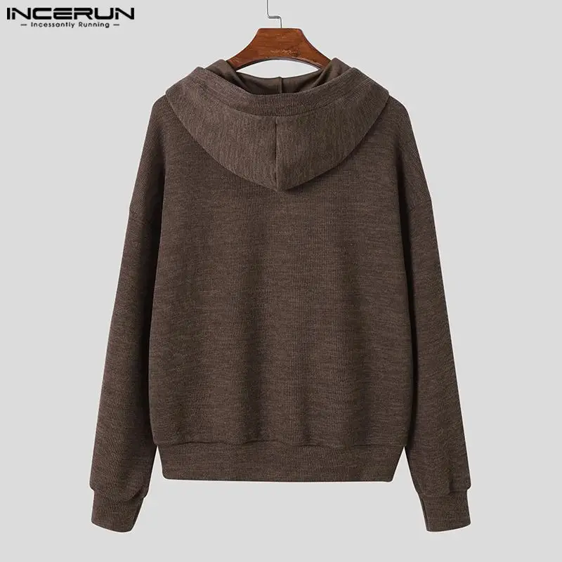 Men Cardigan Sweater Solid Color Zipper Hooded Long Sleeve Knitted 2024 Casual Male Outerwear Streetwear Spring Sweaters INCERUN