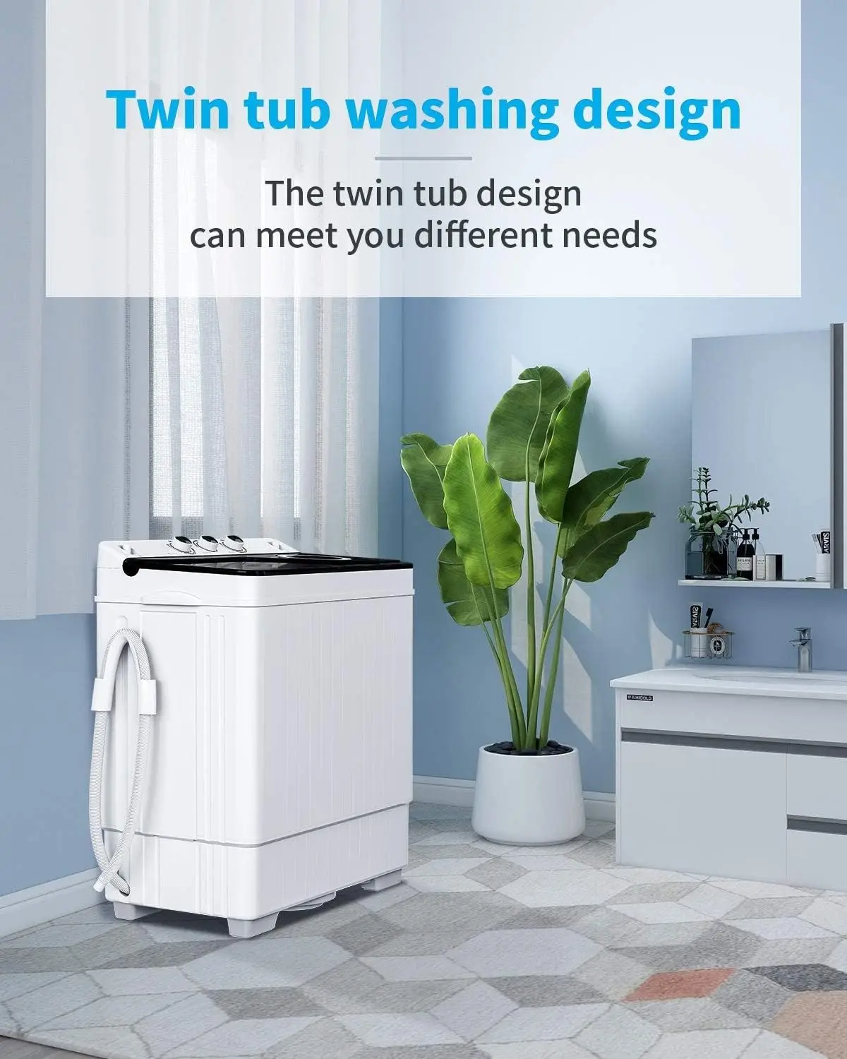 ROVSUN 26lbs Compact Twin Tub Portable Washing Machine, Mini Washer(18lbs) & Spiner(8lbs) / Built-in Drain Pump/Semi-