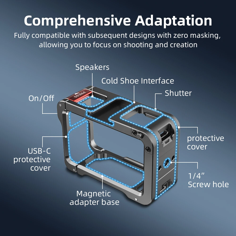 Flymile Metal Cage for DJI Action 5 Pro/4/3 Frame Case Full Protective Quick-release With Cold Shoe Expansion Camera Accessories