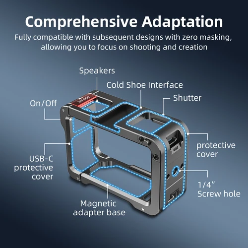 Imagen 2 del producto Flymile-jaula de Metal para DJI Action 5 Pro/4/3, carcasa de marco, protección completa de liberación rápida con accesorios de cámara de expansión de zapata fría