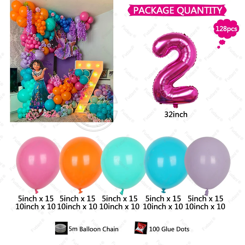 Disney Encanto Mirabel Theme Kids Birthday Balloons Garland Arch Kit Party Decors 32\'\' Number Foil Balloon 1-9 Kids Gift Supply