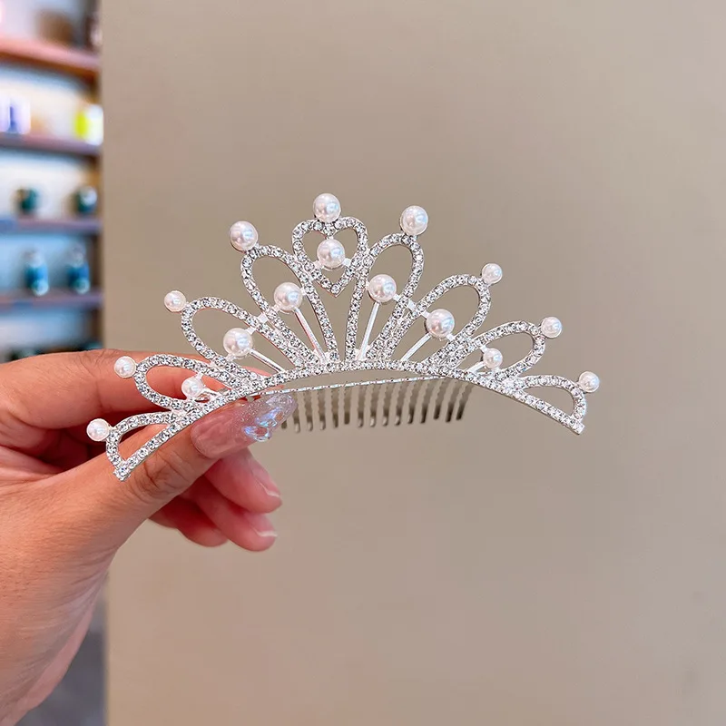 Girls Children Princess Crystal Tiaras Crowns Hair Comb Rhinestone Hairpin Bridal Wedding Hair Accessories Party Jewelry Gifts