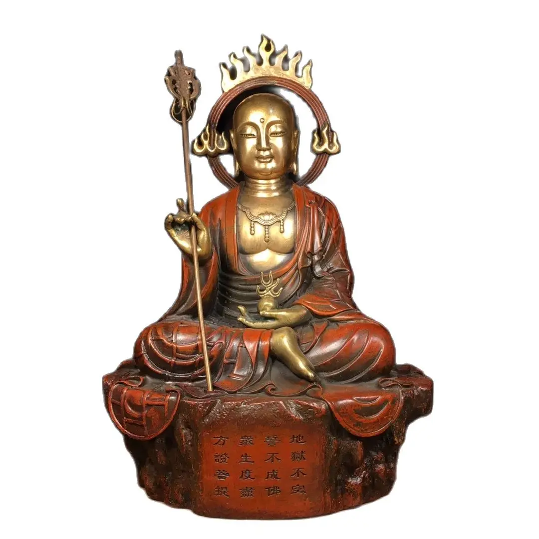 Metal Buddha statue Pure copper gilded true gold Ksitigarbha Bodhisattva Height 31CM, length 21cm, width 15cm, weight 3025G