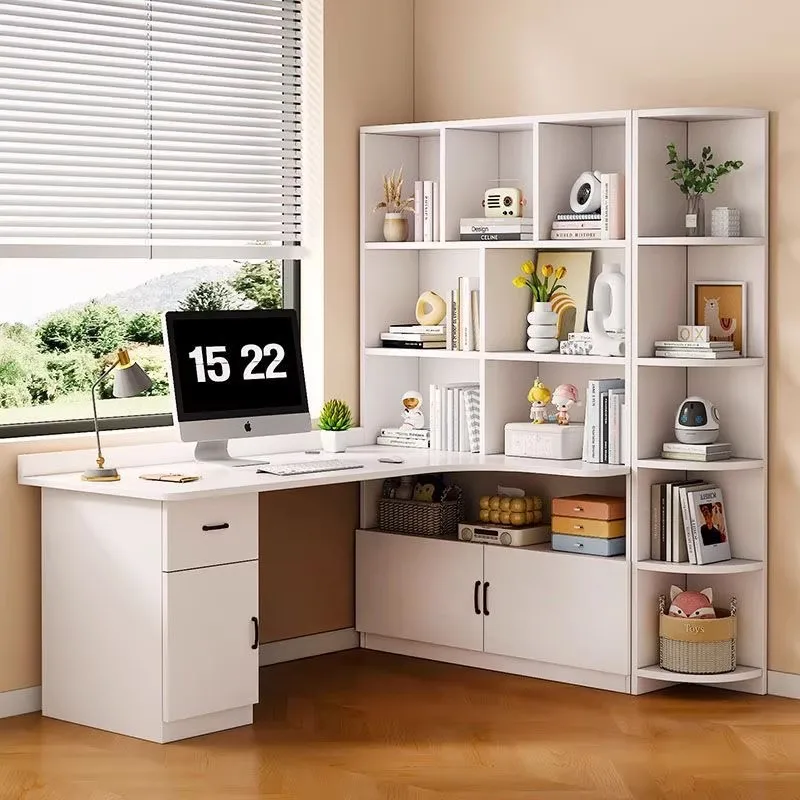 Computer Desk Bookshelf Integrated Shelves Drawers Large Laptop Home Bedroom Student Study Writing Desk Simple Office Table