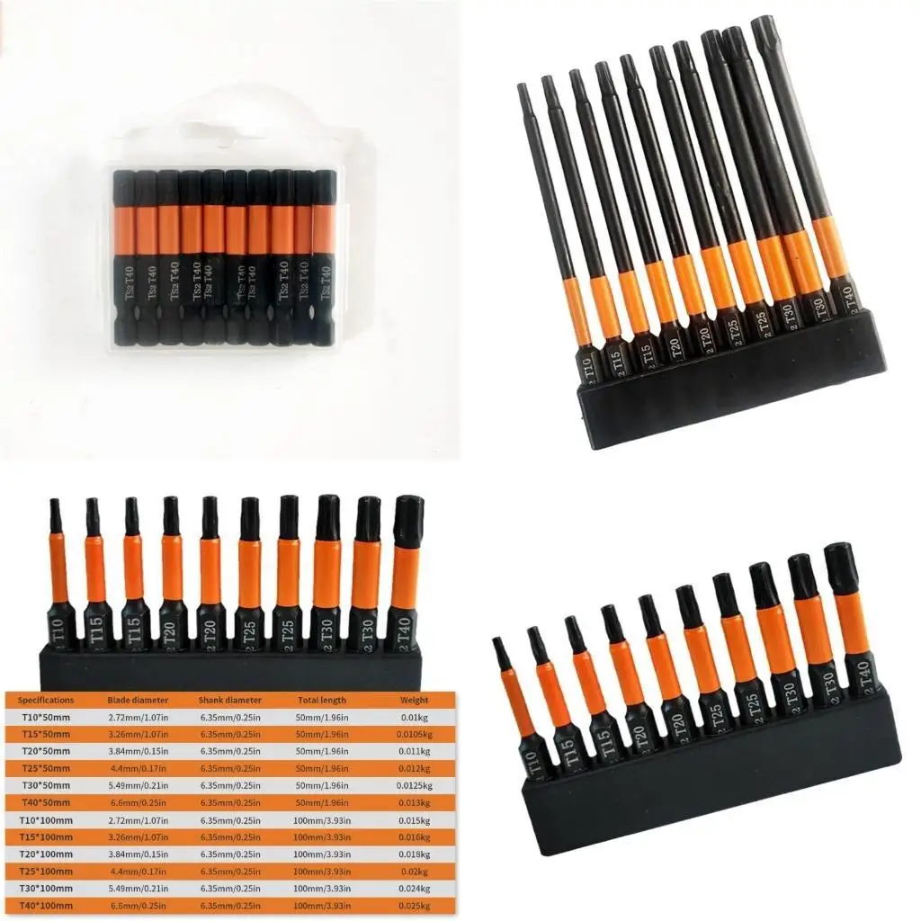 

652F 10Pcs Star Bits 1/4Inch Shaft Screwdriver Bit for Electric Screwdrivers