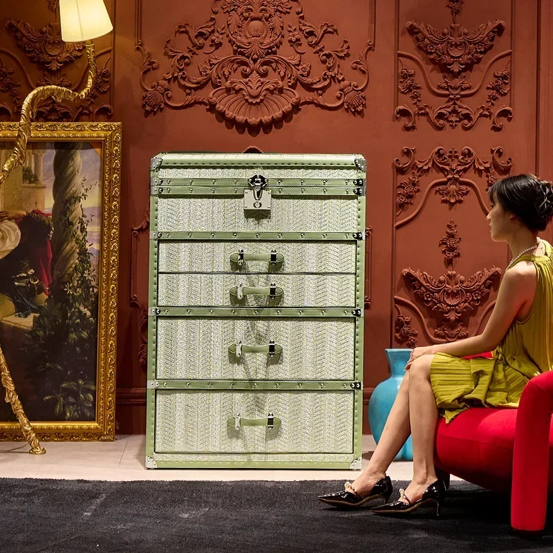 Light luxury copper wire jewelry cabinet, chest cabinet, high-end hard box, household floor jewelry cabinet with lock.