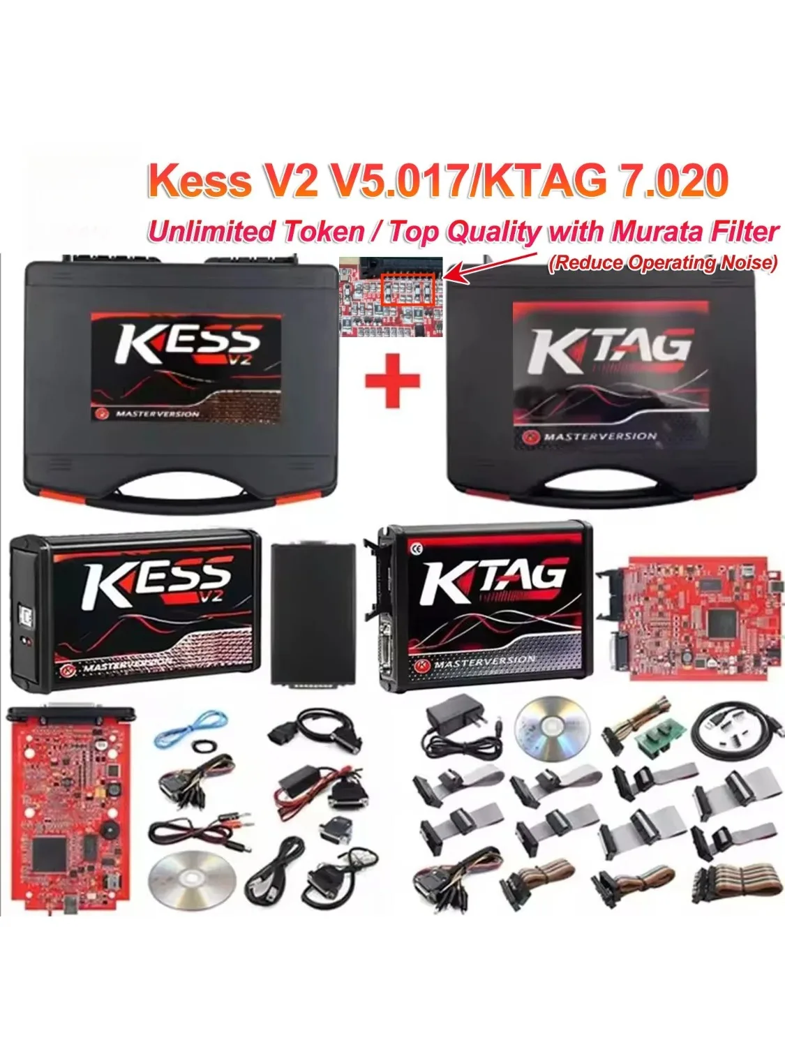 2025 Online EU Red Kess V2 V5.017 2.80 KTAG 7.020 2.25 z filtrem Murata OBD 2 do samochodów osobowych i ciężarowych, chip tuning ECU, nieograniczony zestaw naprawczy — 2