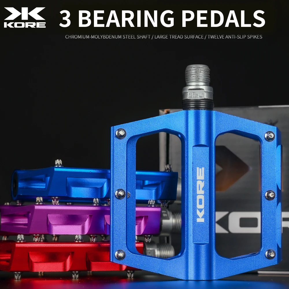 

One Pair KORE Pedals 3 Bearing Aluminum Alloy Pedals 3 Colors Available For MTB/Road/Folding Bicycle Outdoor Sports Cycling